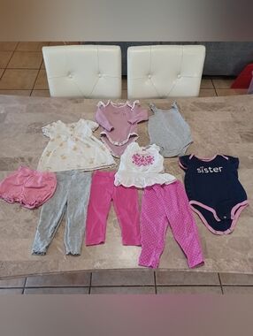Size 9 Months Baby Girl Clothing Lot - Pink, Gray, White - Bundle 9 Pieces